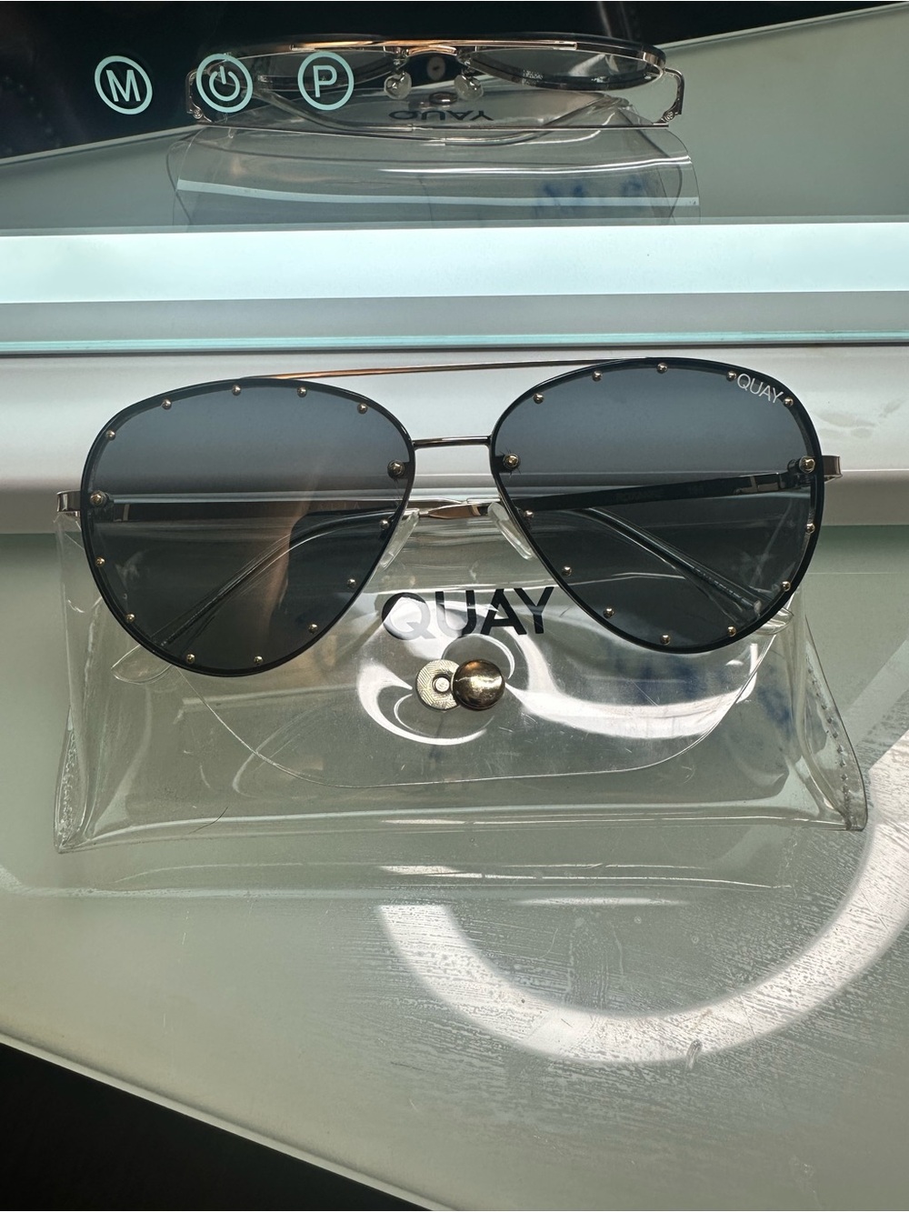 Quay Australia Aviator Sunglasses in Black and Gold Rivet Detail